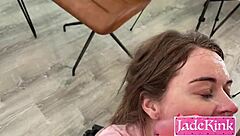 Nasty Dirty Sloppiest Dick Dildo Double Gagging with Choking Face Fucking Humiliation on Blonde Teen Girlfriend in Miniskirt