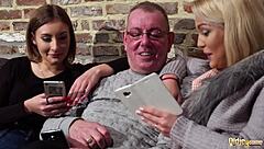 Old Man Club Owner Pounds Two Teen 18+ Pussies Hardcore Backstage Threesome Lingerie Action