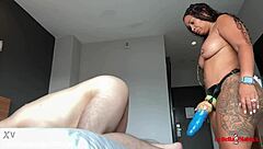 Sissy Gets Stretched Out By Latina Goddess With Huge Strapon In Intense Femdom Action