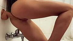 Skinny babe gets fucked hard in bathroom with anal creampie filling her up 😈💦