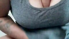 Whoa, thekinkyfuckers tattooed brunette fucks dildo with her titties hard!