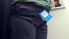 I spy on a chubby milf with big ass in white panties trying tight leggings in the fitting room, camera capturing every close-up detail of her curvy blonde body
