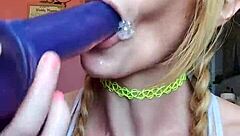 Vanessa hastings surprises with messy deepthroat on dildo involving spit and choking for fetish fun