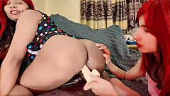 new babysitter joins two redheads for creampie threesome pounding