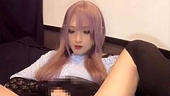 pink-haired ladyboy vibes her tight ass in solo frenzy