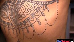 hot half-asian evelyn tattoos flash during rough pussy fuck