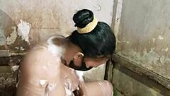 Housewife masturbates hairy pussy in bathroom solo