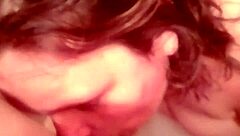 chubby wife kneels naked for hot cum on big tits tub