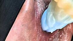 Homemade BBW fat pussy stretched gaping with dildo squirting