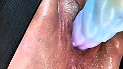 Homemade BBW fat pussy stretched gaping with dildo squirting