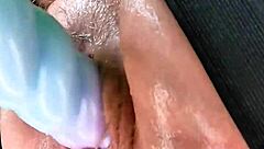 Homemade BBW fat pussy stretched gaping with dildo squirting