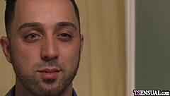 Hey redhead shemale, feel that businessman's hard cock wrecking your ass?