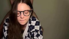 petite college nerd cowgirl rides monster cock doggystyle for rough cum facial!