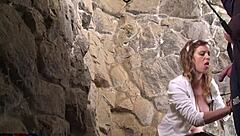 Petite blonde secretary handcuffed in kinky dungeon for creampie titty fuck submission