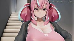 Animated hentai teens masturbate wildly on the staircase