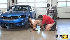 sexy short-haired beauty tongues car mechanic's anus