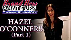 Nerdy Hazel O'Connor fingers shaved pussy then deepthroats dildo