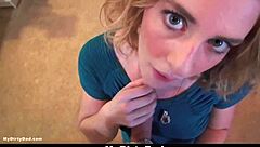 STEPDAUGHTER SUCKS STEPDAD'S COCK DESPERATELY TO HIDE SECRET, SWALLOWS MOUTHFUL CUM!