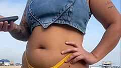 i got that guy rock hard flashing on the beach