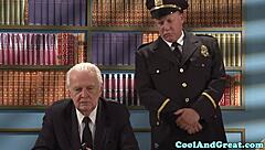 superhero babe takes facials in intense threeway action