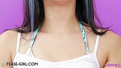 sweet petite model caresses her soft body slowly