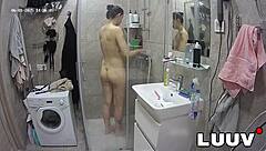 Beautiful Alice Flashes Natural Tits and Shaves Pussy Under Shower Voyeur Cam