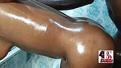 oiled bathroom fucking slams tight pussy missionary style hardcore