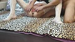 Skinny Wife in White Stockings Fucked Hard Before Cuckold Husband's Eyes