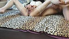 Skinny Wife in White Stockings Fucked Hard Before Cuckold Husband's Eyes