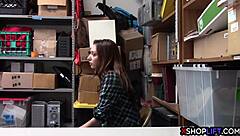 Hey, sexy busty teen gets suspected and fucked by mall cop