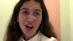 Cum Covered Face Lunch in Public Cafe Cumwalk