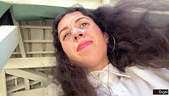 Cum Covered Face Lunch in Public Cafe Cumwalk