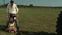 Farm girl anal cowgirl rides huge cock outdoor