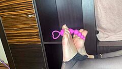Classy Closeup: Stocking Foot Teases Anal Toy Play