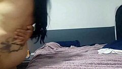 Raw fuck with hot friend's busty Brazilian wife on their bed, she moans from face slaps