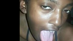 ebony babe slurps black cock deepthroat blowjob cumshot