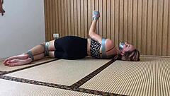 check this redhead's sexy feet while duct taped bound