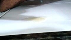 Cumshot spurting down the stairs