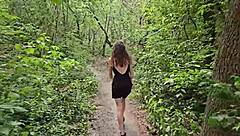 Brunette student quickie fuck in forest dress up