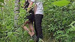 Brunette student quickie fuck in forest dress up