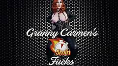 Granny carmen toys pussy with pink vibrator then takes pov creampie