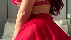 solo crossdresser in fishnets strokes cock on video call