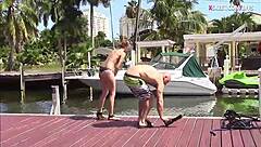 two lovely teen sluts threesome with big cocks outdoors