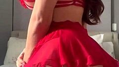 solo crossdresser in fishnets strokes cock on video call