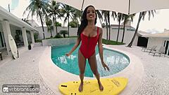 sexy brazilian shemale rides your cock bareback after surfing