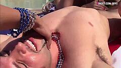 two lovely teen sluts threesome with big cocks outdoors