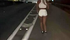 Wife flashes short white shorts then takes massive cock ride home!