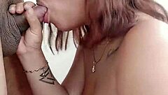 deepthroat blowjob ends with cum on huge tits