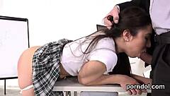 Lovely Bookworm Nympho Rides Aged Teacher's Cock in Reality Trimmed Pussy