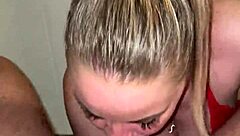 Blonde bombshell sucks huge cock licks balls nonstop